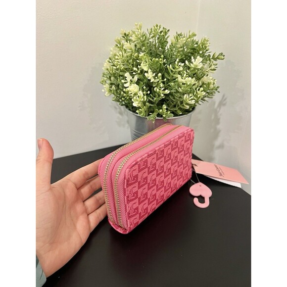 NWT Juicy Couture Miss Juicy Med Double Zip Around Wallet - Pink Lemonade Grid - Picture 6 of 11